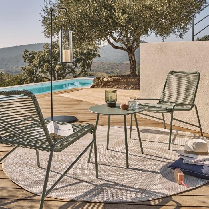 Maisons du Monde Uvita - Conjunto de 2 sillones de exterior de resina reciclada y mesa baja de acero verde En línea