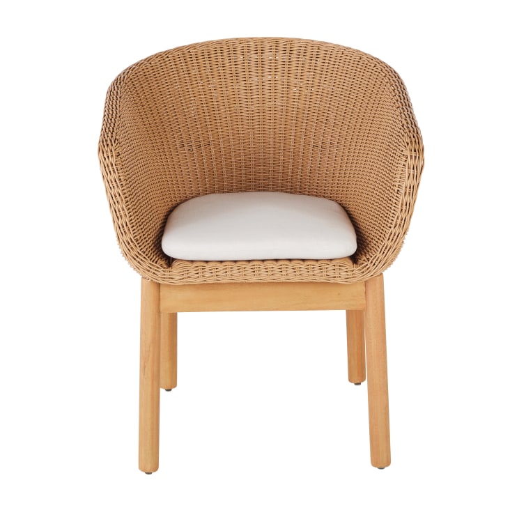 Maisons du Monde Moraira - Silla para comedor de exterior de madera de eucalipto y poliéster reciclado color crudo Rebajas baratas