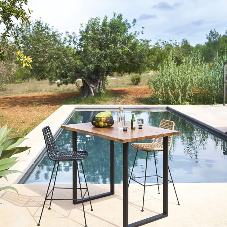 Maisons du Monde Selva BUSINESS - Silla alta de jardín profesional de resina reciclada y metal negro Oferta especial