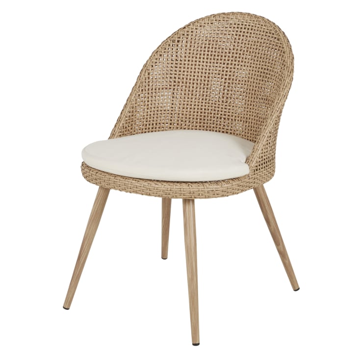 Maisons du Monde Melio - Sillas de jardín de rejilla de resina efecto ratán con cojín color crudo (x2) Envío gratis