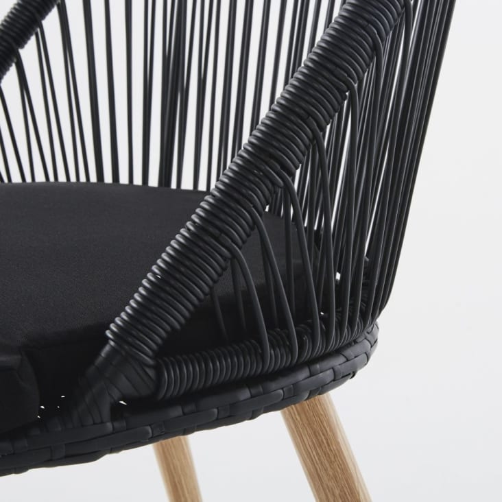 Maisons du Monde Isabel - Silla de jardín resina trenzada negra metal imitación madera Últimos 2 días