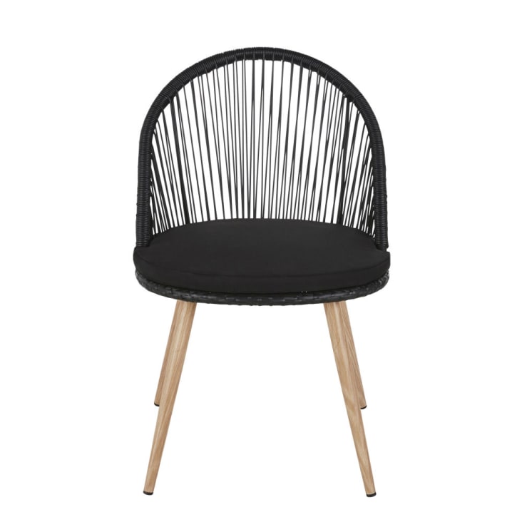 Maisons du Monde Isabel - Silla de jardín resina trenzada negra metal imitación madera Últimos 2 días