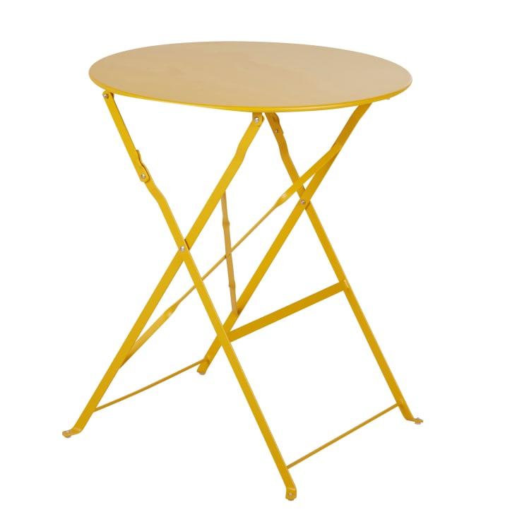 Maisons du Monde Guinguette - Mesa redonda plegable de exterior de metal amarillo Solo hoy