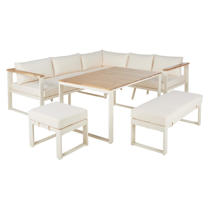 Maisons du Monde Ezra - Salón de exterior de 8 plazas de aluminio y poliéster reciclado beige Oferta especial de fábrica