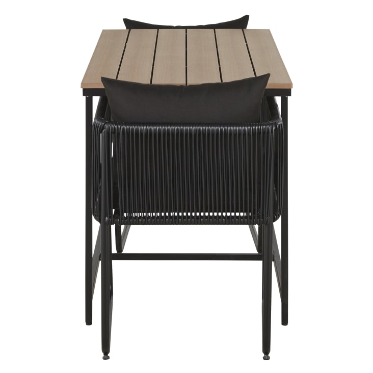 Maisons du Monde Swann - Mesa de jardín L108 en composite imitación teca con 2 sillones resina negra Solo queda un día