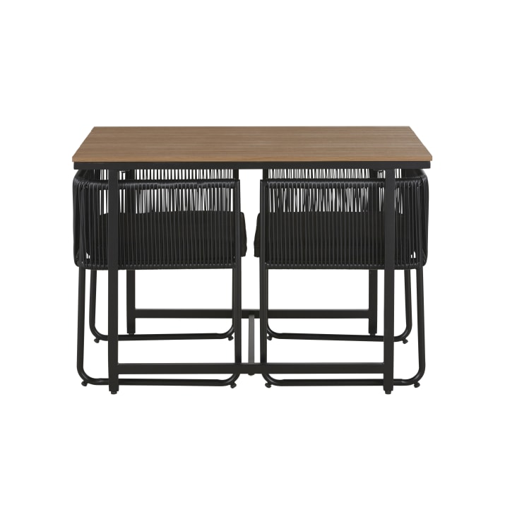 Maisons du Monde Swann - Mesa de jardín L108 en composite imitación teca con 2 sillones resina negra Solo queda un día