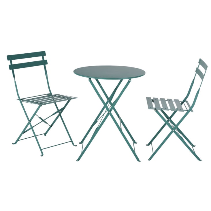 Maisons du Monde Guinguette - Mesa de jardín redonda plegable de acero verde para 2 personas D. 60 Liquidación