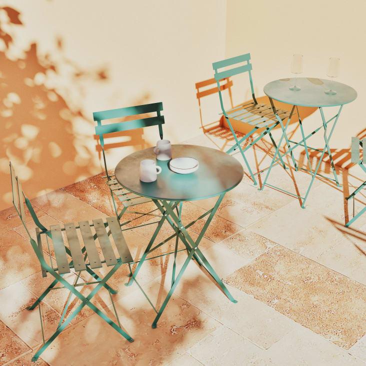 Maisons du Monde Guinguette - Mesa de jardín redonda plegable de acero verde para 2 personas D. 60 Liquidación