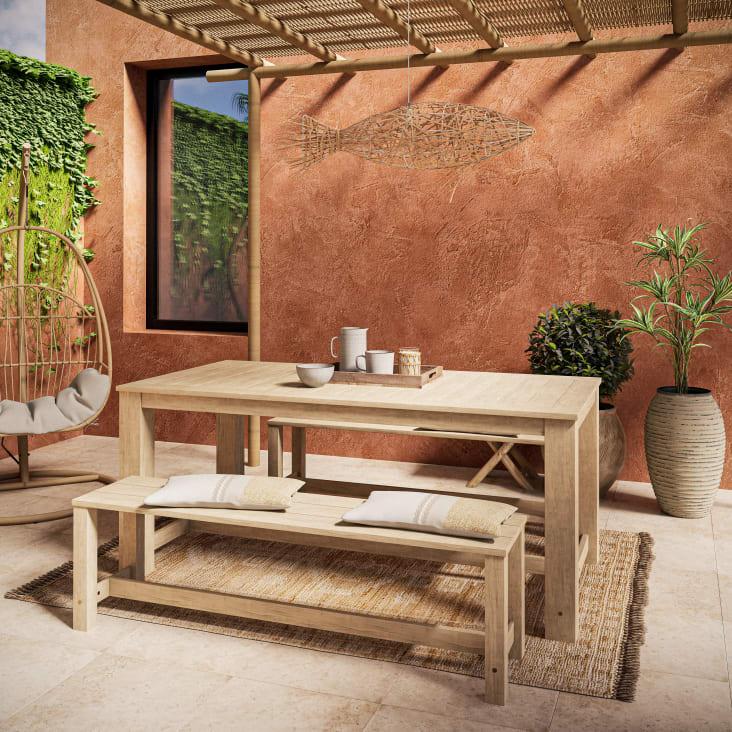Maisons du Monde Bréhat - Mesa de jardín de abeto para 6 personas L. 180 cm y 2 bancos Limitado a 3 días