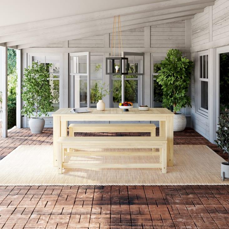 Maisons du Monde Bréhat - Mesa de jardín de abeto para 6 personas L. 180 cm y 2 bancos Limitado a 3 días
