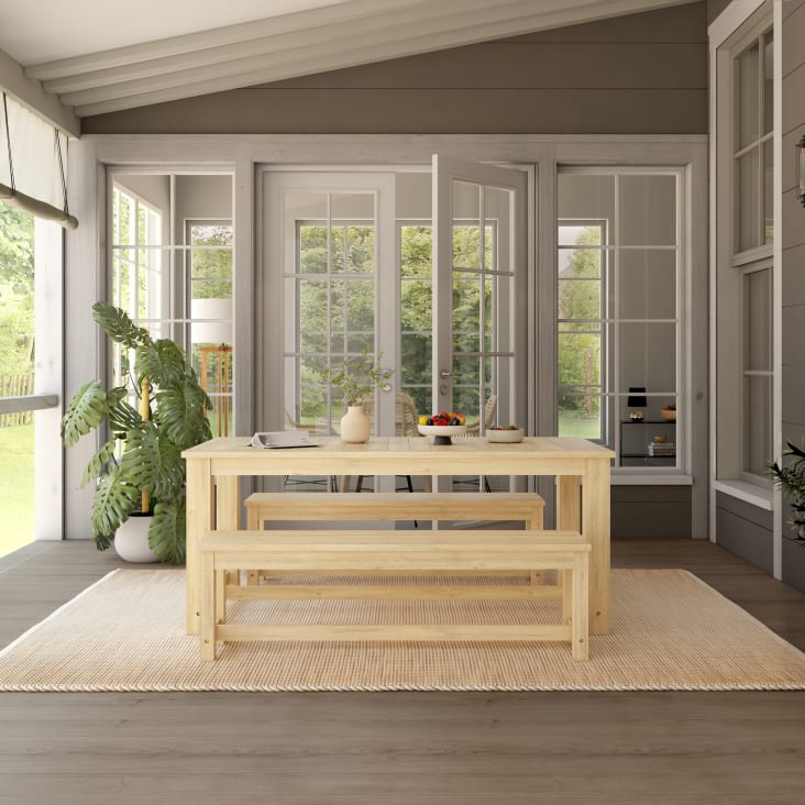 Maisons du Monde Bréhat - Mesa de jardín de abeto para 6 personas L. 180 cm y 2 bancos Limitado a 3 días