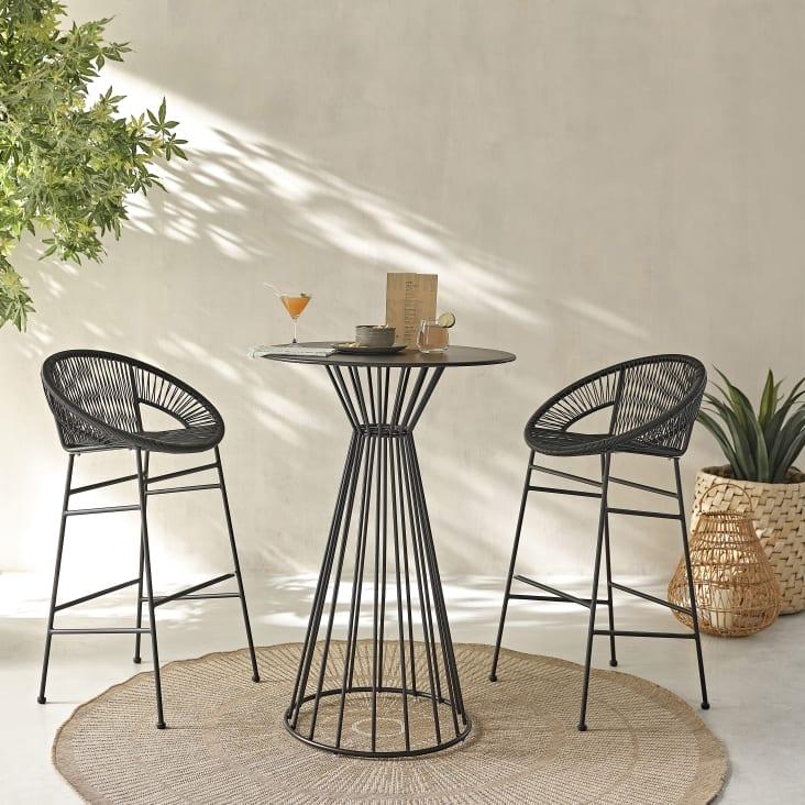 Maisons du Monde Meknes Business - Mesa redonda alta para jardín profesional de acero negro Ahorra y exporta