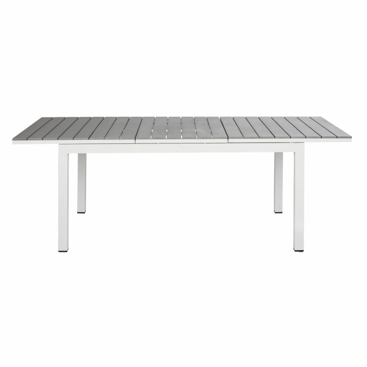 Maisons du Monde Escala - Mesa extensible de exterior de aluminio efecto madera gris claro y blanco para 6/8 personas En oferta