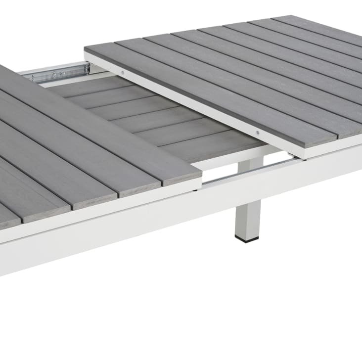 Maisons du Monde Escala - Mesa extensible de exterior de aluminio efecto madera gris claro y blanco para 6/8 personas En oferta