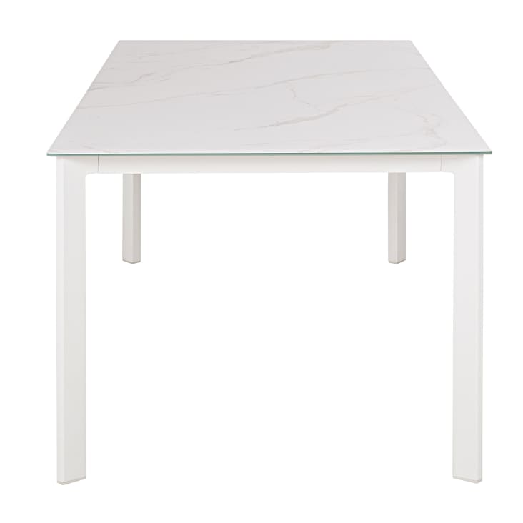 Maisons du Monde Lisabel - Mesa de exterior de aluminio y cristal blanco efecto mármol para 8 personas Libre de impuestos