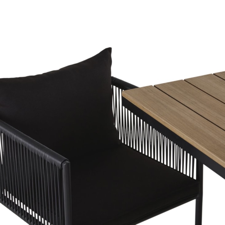Maisons du Monde Swann - Mesa de jardín de composite de imitación à teca para 4 personas L. 110 y sillones (x4) de resina negra Oferta exclusiva