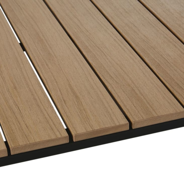 Maisons du Monde Swann - Mesas para 4 personas (x2) en compuesto efecto teca y bancos (x4) de resina negra Descuento por venta flash