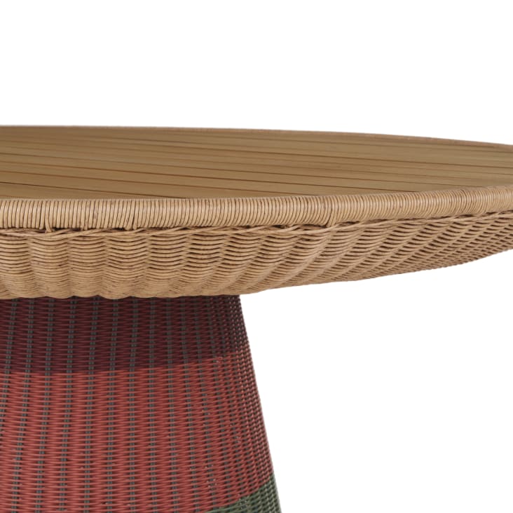 Maisons du Monde Bagoa - Mesa de jardín redonda de madera de teca y resina reciclada tejida multicolor para 8 personas D140 Ofertas especiales