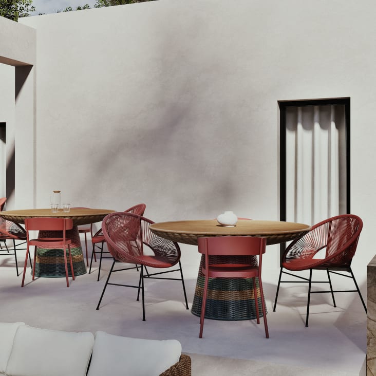 Maisons du Monde Bagoa - Mesa de jardín redonda de madera de teca y resina reciclada tejida multicolor para 8 personas D140 Ofertas especiales