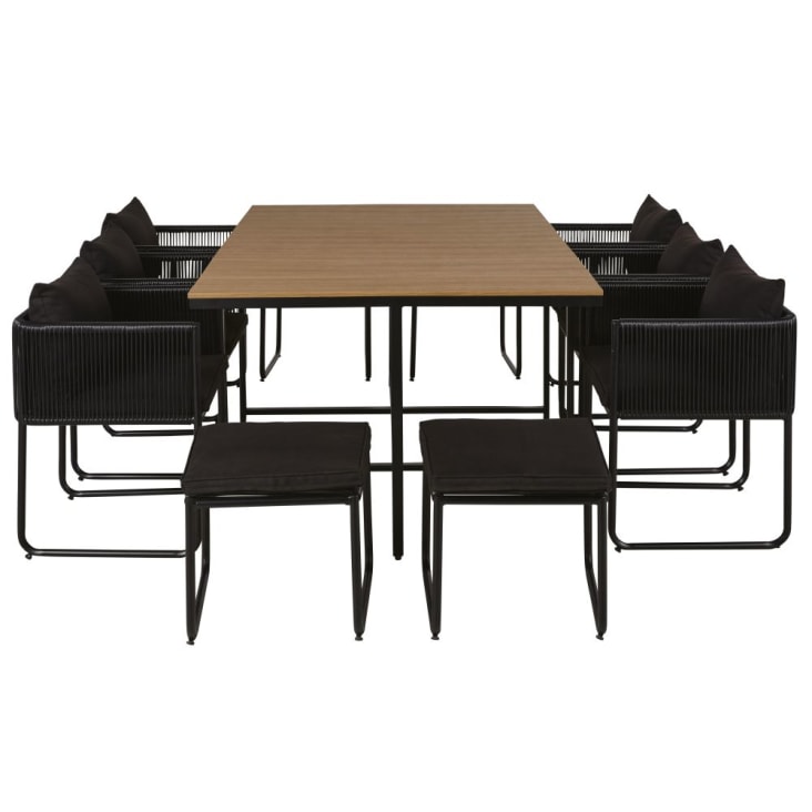 Maisons du Monde Swann - Mesa de jardín de material compuesto efecto teca para 6/10 personas L. 170 con sillones (x6) y taburetes (x4) de resina negra Grandes ahorros