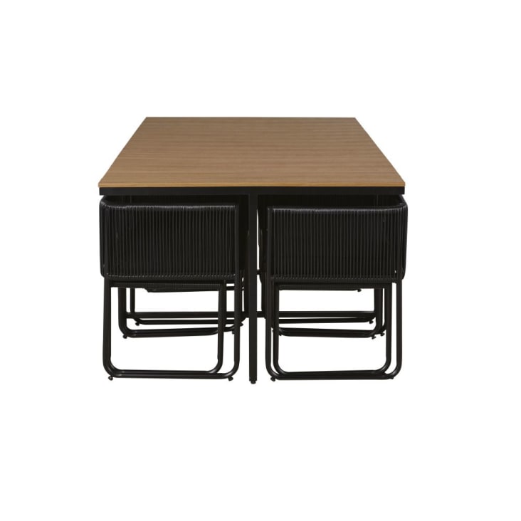 Maisons du Monde Swann - Mesa de jardín de material compuesto efecto teca para 6/10 personas L. 170 con sillones (x6) y taburetes (x4) de resina negra Grandes ahorros