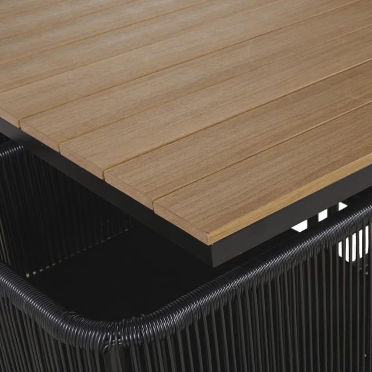 Maisons du Monde Swann - Mesa de jardín de material compuesto efecto teca para 6/10 personas L. 170 con sillones (x6) y taburetes (x4) de resina negra Grandes ahorros