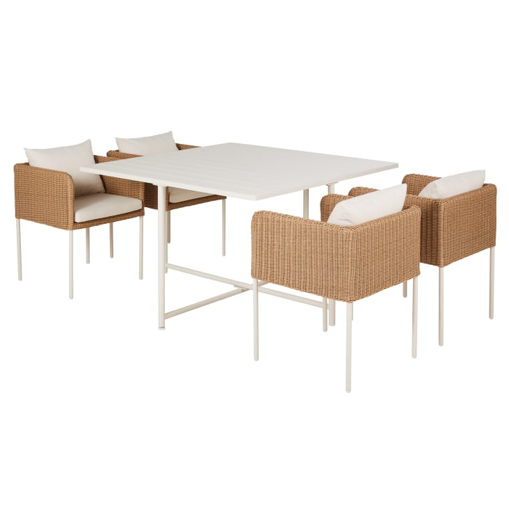 Maisons du Monde Iseo - Conjunto de mesa y 4 sillas de jardín de metal crudo y resina beige Rebajas de fin de temporada