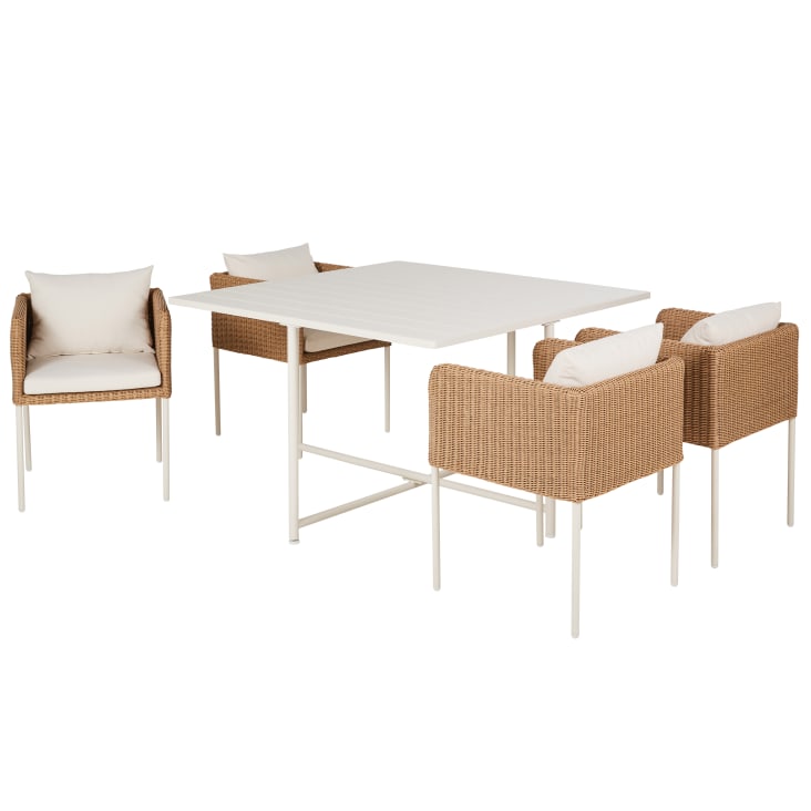 Maisons du Monde Iseo - Conjunto de mesa y 4 sillas de jardín de metal crudo y resina beige Rebajas de fin de temporada