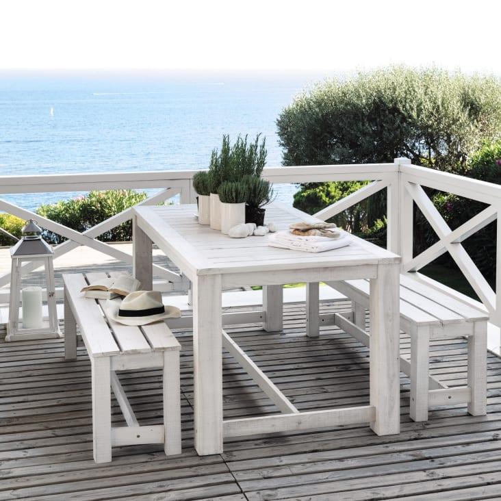 Maisons du Monde Bréhat - Mesa + 2bancos de jardín de madera blanca L. 180cm Precio ultrabajo