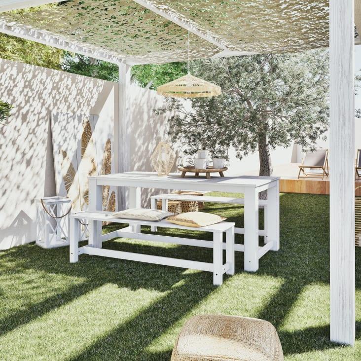 Maisons du Monde Bréhat - Mesa + 2bancos de jardín de madera blanca L. 180cm Precio ultrabajo