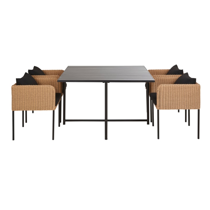 Maisons du Monde Iseo - Mesa y 4 sillas de jardín de acero y aluminio gris y resina beige