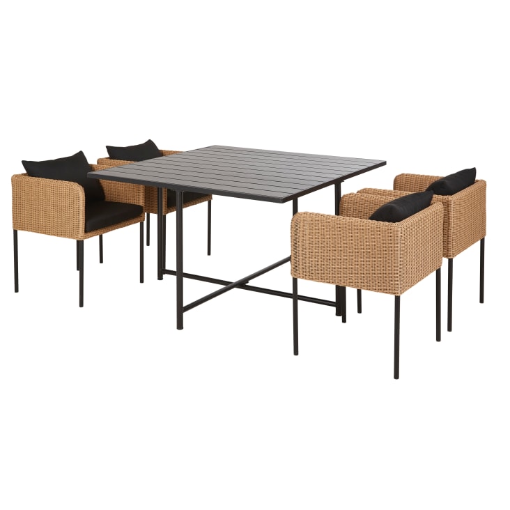 Maisons du Monde Iseo - Mesa y 4 sillas de jardín de acero y aluminio gris y resina beige Devoluciones gratuitas