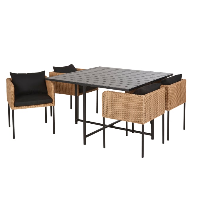 Maisons du Monde Iseo - Mesa y 4 sillas de jardín de acero y aluminio gris y resina beige Devoluciones gratuitas