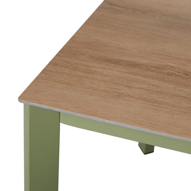 Maisons du Monde Jaden - Conjunto de banco de exterior de aluminio verde caqui y cojines color crudo 1 banco y 1 mesa En línea