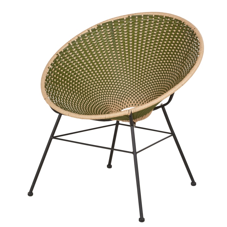 Maisons du Monde Cobie - Sillón de jardín de acero negro y resina reciclada en kaki y natural