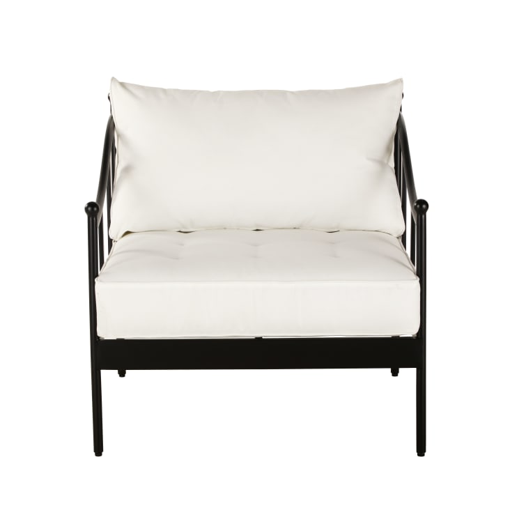 Maisons du Monde Marignane - Sillón de jardín de acero negro y cojines color blanco roto Venta caliente