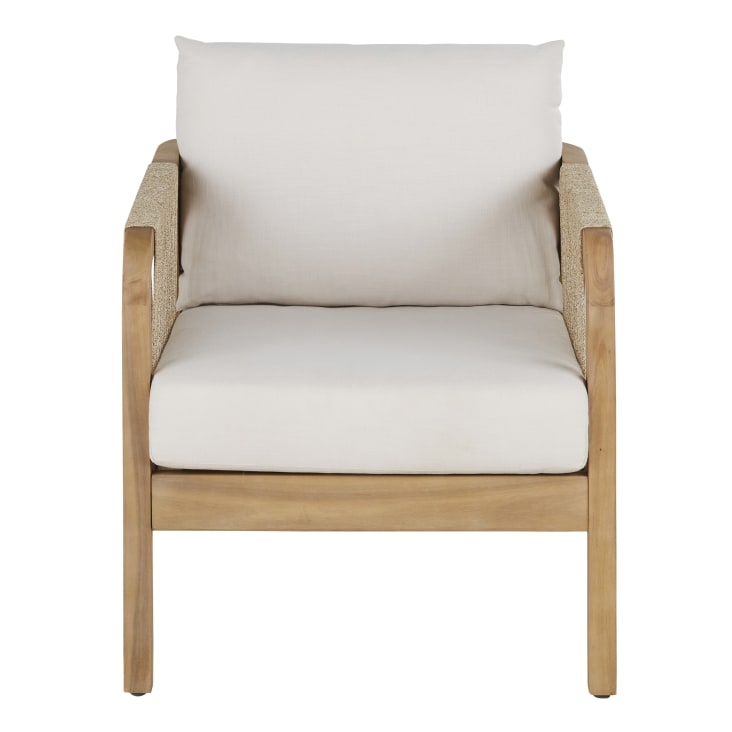 Maisons du Monde Barcares - Sillón de jardín de madera de acacia maciza con cojines color crudo Rebajas de fábrica