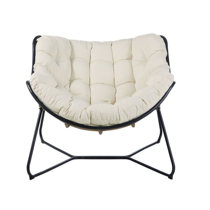 Maisons du Monde Tilos - Sillón de jardín de resina efecto ratán/metal negro/cojines crudo Ventas relámpago