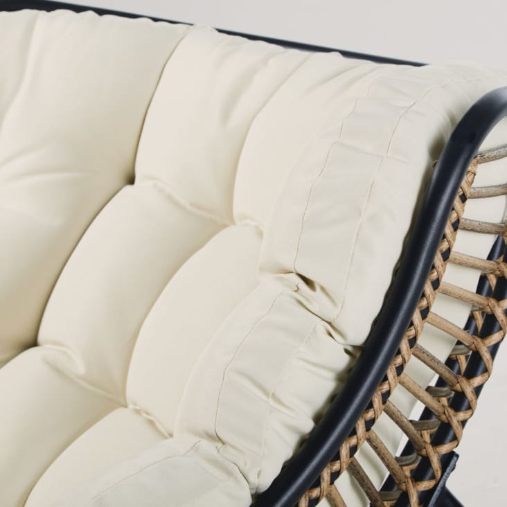 Maisons du Monde Tilos - Sillón de jardín de resina efecto ratán/metal negro/cojines crudo Ventas relámpago