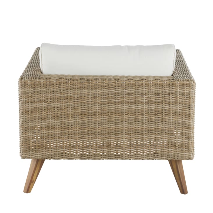 Maisons du Monde Feroe - Sillón de jardín de resina trenzada en beige con cojines en color crudo Tienda