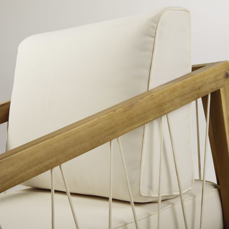 Maisons du Monde Matoury - Sillón de jardín de acacia maciza cuerda y cojines de tejido reciclado color crudo Rebajas online