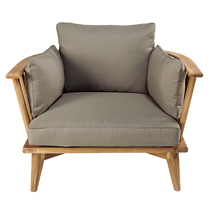 Maisons du Monde Noumea - Sillón de jardín de acacia maciza y cojines marrones Rebajas top