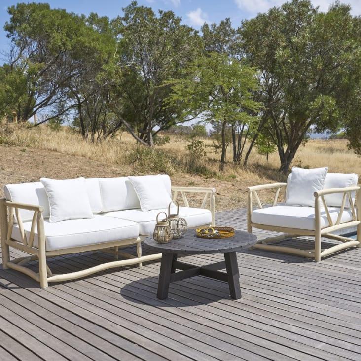 Maisons du Monde Crusoé - Sillón de jardín de teca y tela color crudo Oferta especial