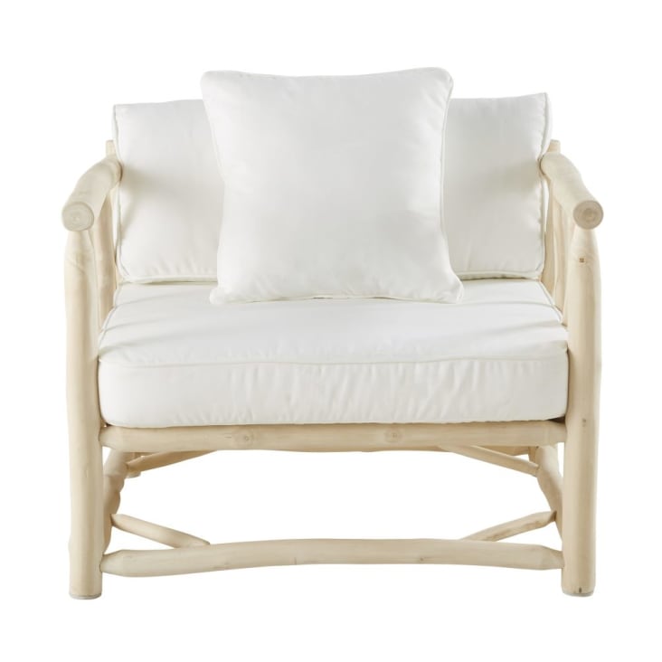 Maisons du Monde Crusoé - Sillón de jardín de teca y tela color crudo Oferta especial