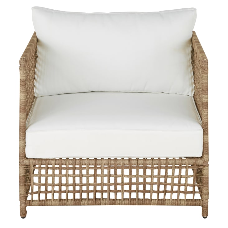 Maisons du Monde Flores - Sillón de jardín de resina trenzada efecto ratán con cojines color crudo Envío gratis