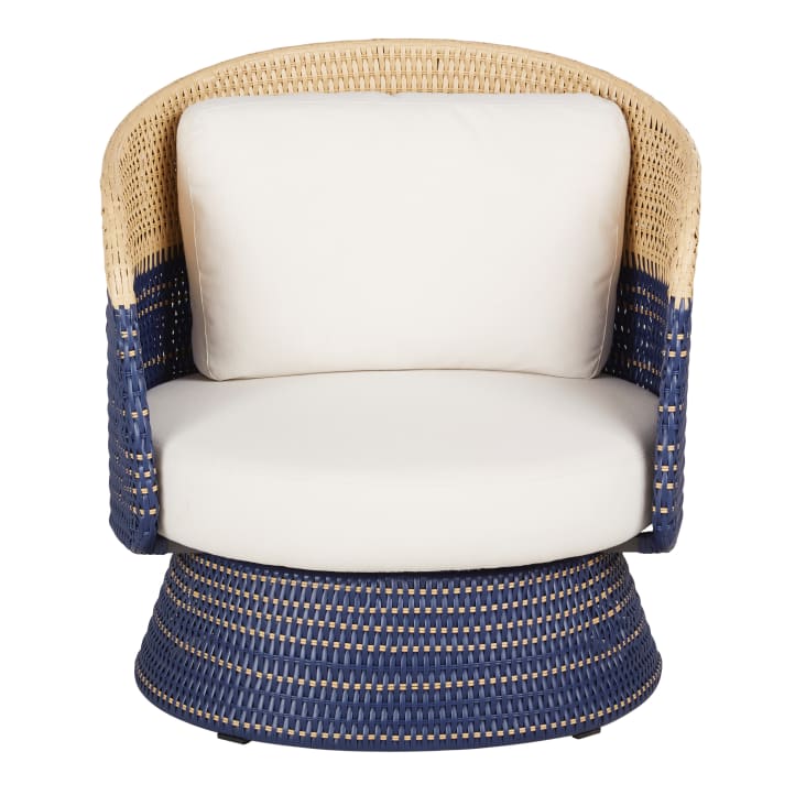 Maisons du Monde Valencia - Sillón giratorio de jardín de resina azul y beige con cojines beige ÚLTIMAS EDICIONES