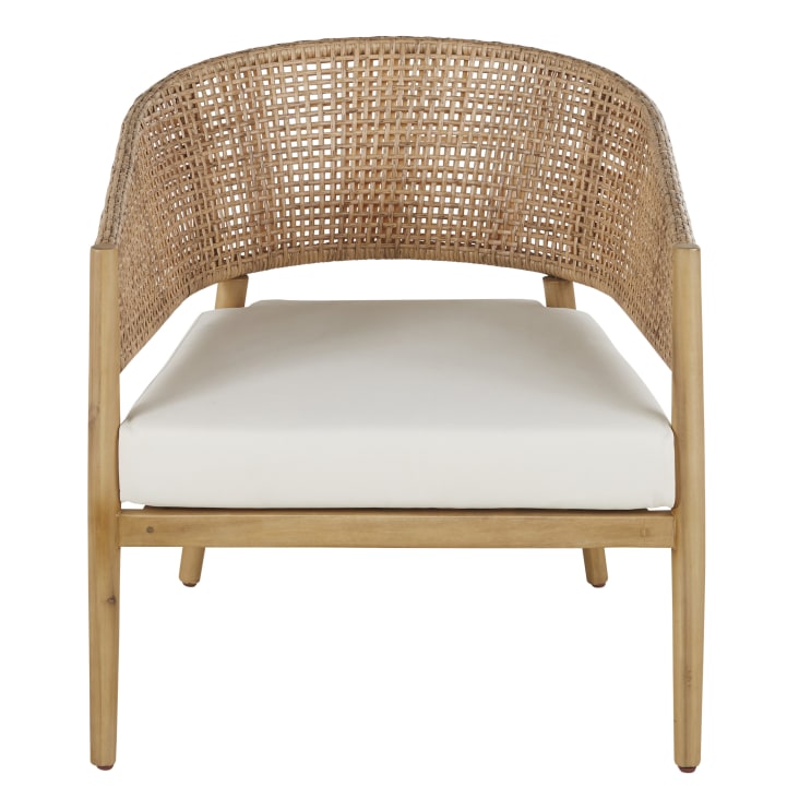 Maisons du Monde Bari Business - Sillón de jardín profesional de resina trenzada efecto ratán con cojín color crudo de tejido reciclado Último día