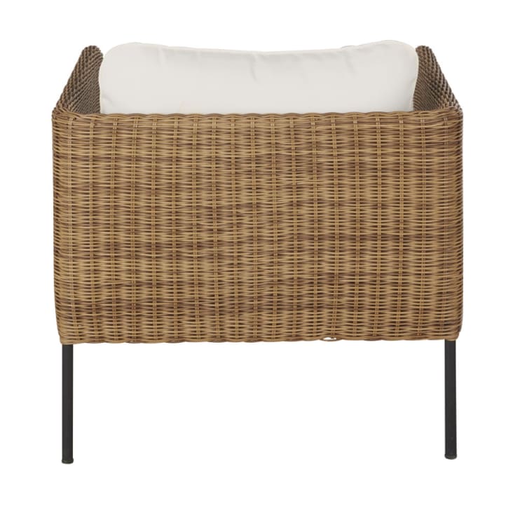 Maisons du Monde Joran - Sillón de jardín de resina trenzada efecto ratán con cojines color crudo Promoción por tiempo limitado