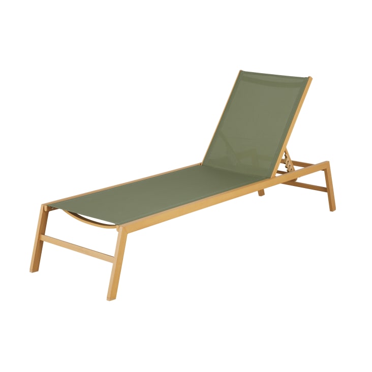 Maisons du Monde Hawai - Tumbona de aluminio efecto madeira y tela plastificada verde caqui Liquidación