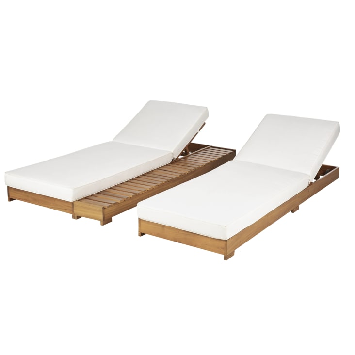 Maisons du Monde Tossa - Tumbona doble de madera de acacia y tejido de poliéster reciclado color crudo Oferta exclusiva